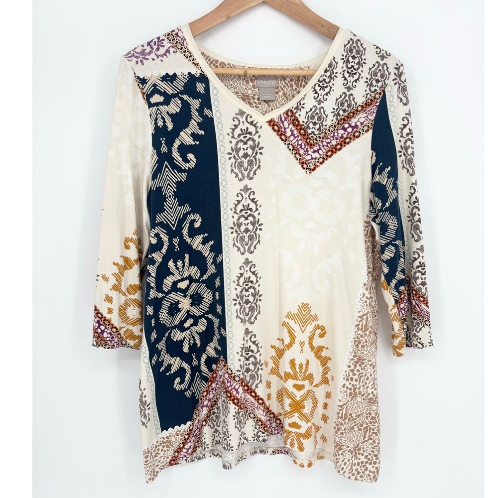 Chico's Women's V-Neck Stretch Knit Boho Everyday Top Size M